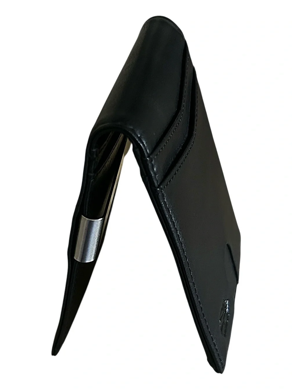 Slim Black Leather Money Clip Card Wallet - Minimal Men's Accessory